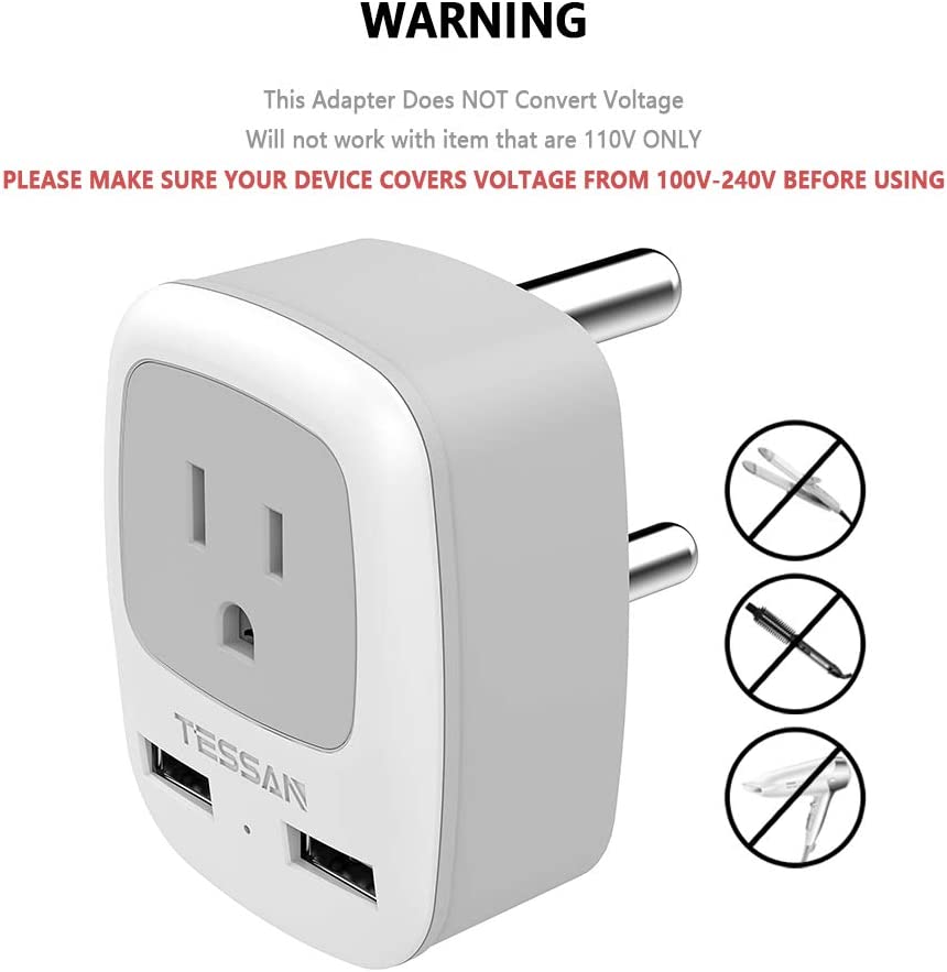 US To South Africa Travel Plug Adapter with 2 USB(Type M Plug)
