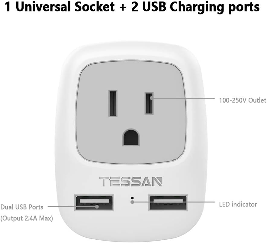 TESSAN US to UK Ireland Travel Plug Adapter with 2 USB, 2 Pack