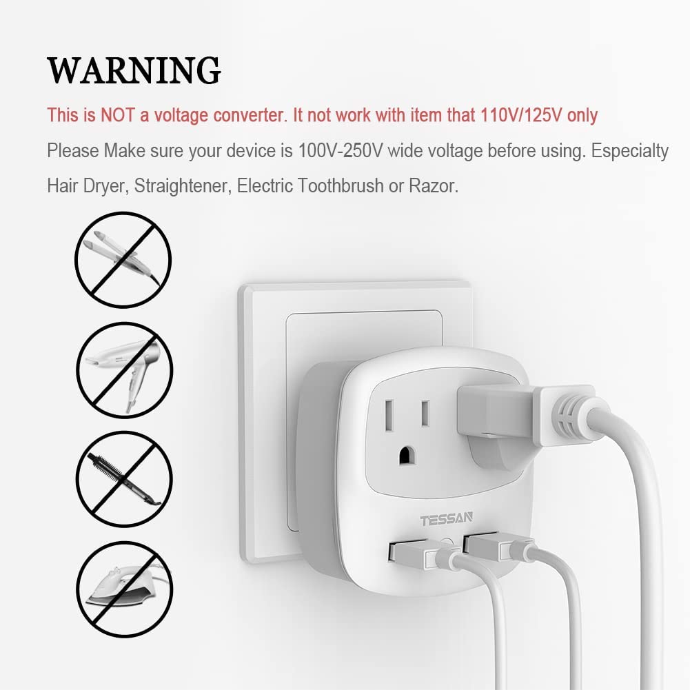 US To Australia/China Travel Adapter with 2 Outlets 2 USB (Type I Plug)