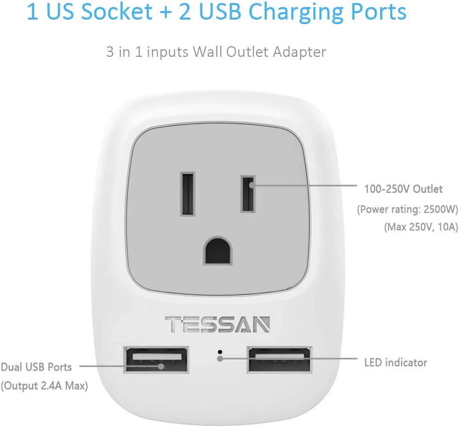 Us To Israel/Palestine Travel Plug Adaptor with 2 USB(Type H Plug)