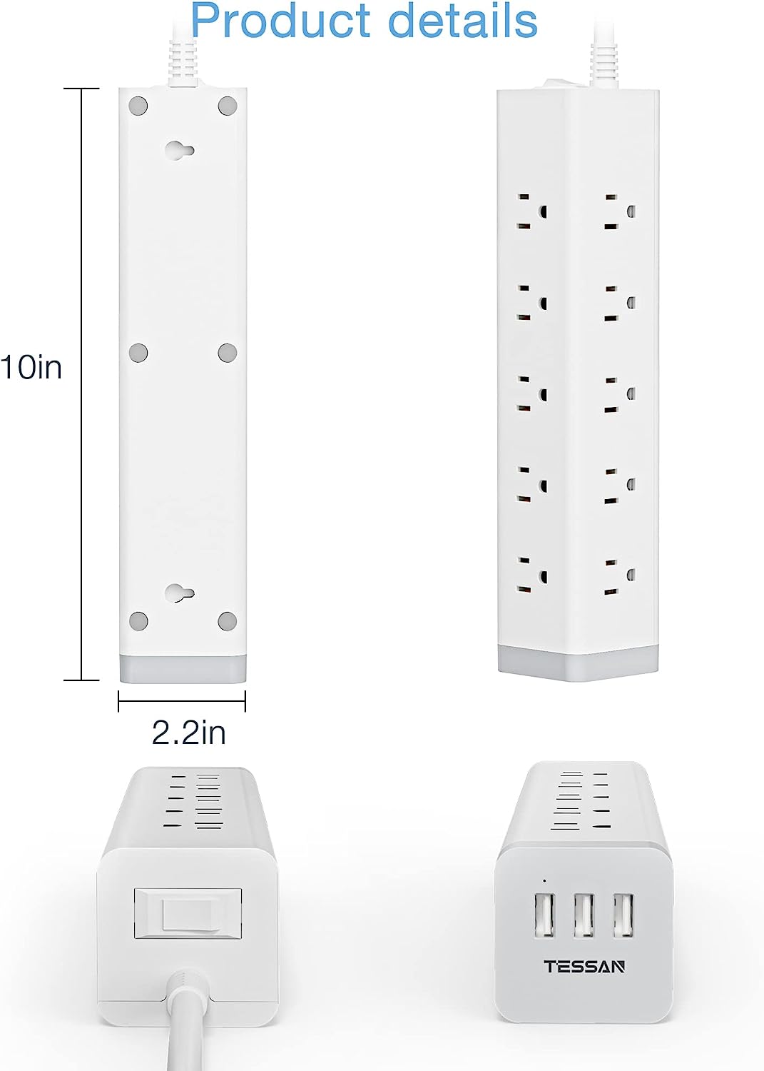 TESSAN Surge Protector Power Strip with 15 Outlets and 3 USB Ports