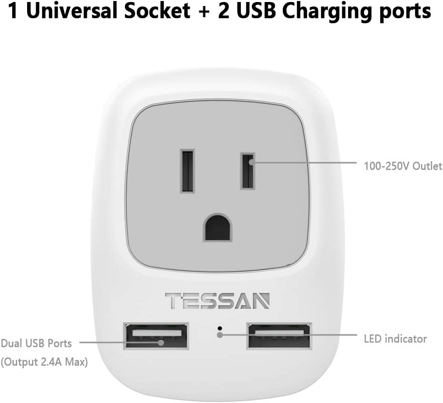 US To South Africa Travel Plug Adapter with 2 USB(Type M Plug)