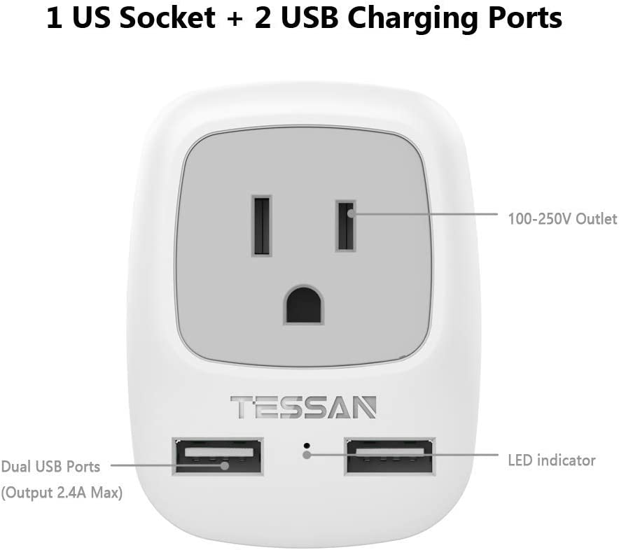 US To Italy Travel Plug Adapter with Dual USB Ports(Type L Plug)