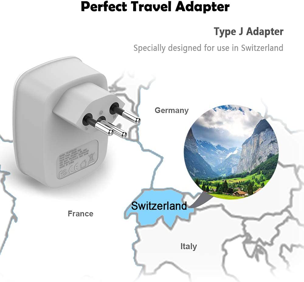US To Switzerland Travel Plug Adapter with 2 USB(Type J Plug)