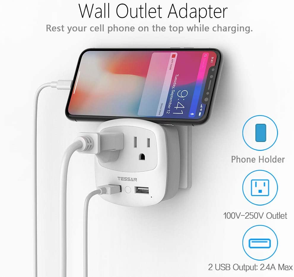 TESSAN Germany France Power Adapter with 2 USB Ports 2 AC Outlets