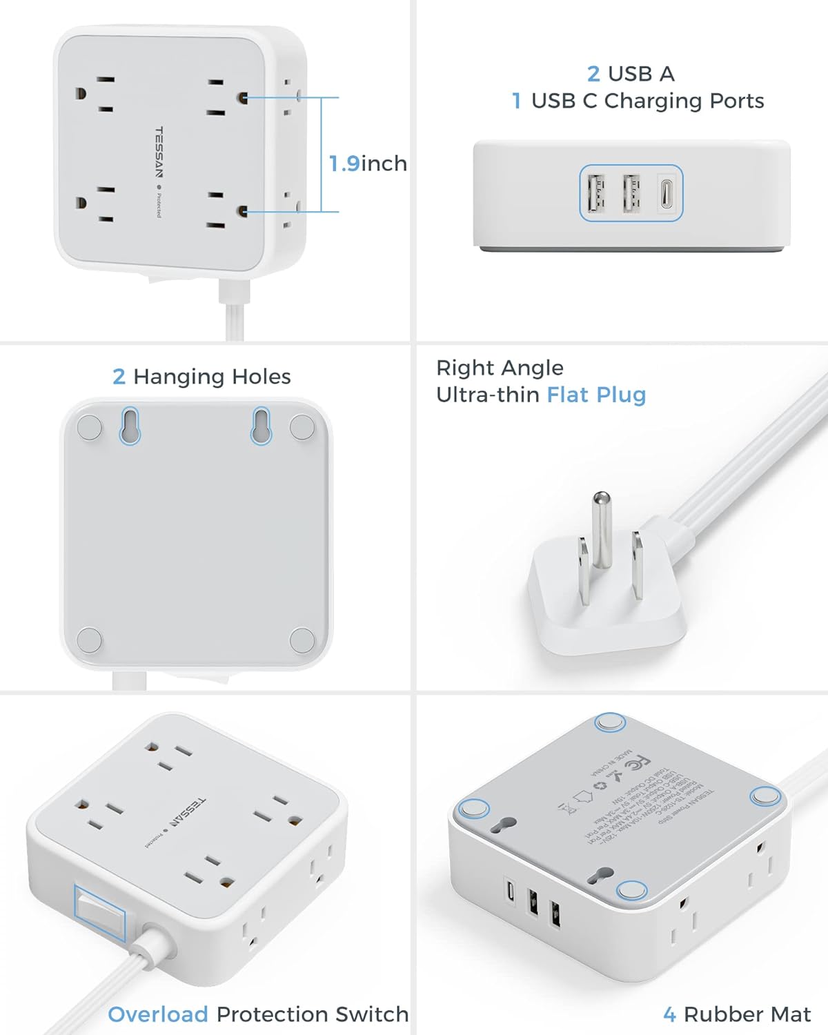 Surge Protector Power Strip, 8 AC Outlets, 3 USB Charger(1 USB C Port)