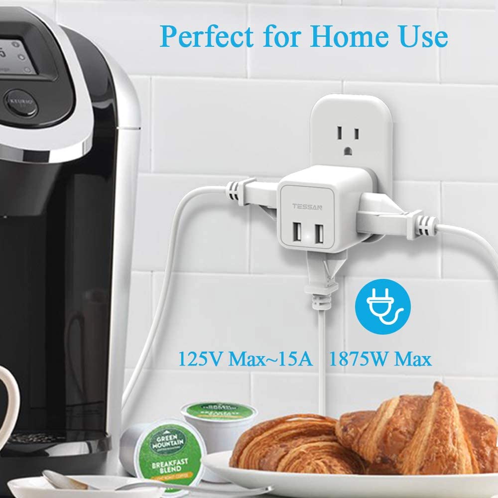 US To Japan/China/Philippines Travel Plug Adapter with 3 Outlets 2 USB Ports (Type A Plug)