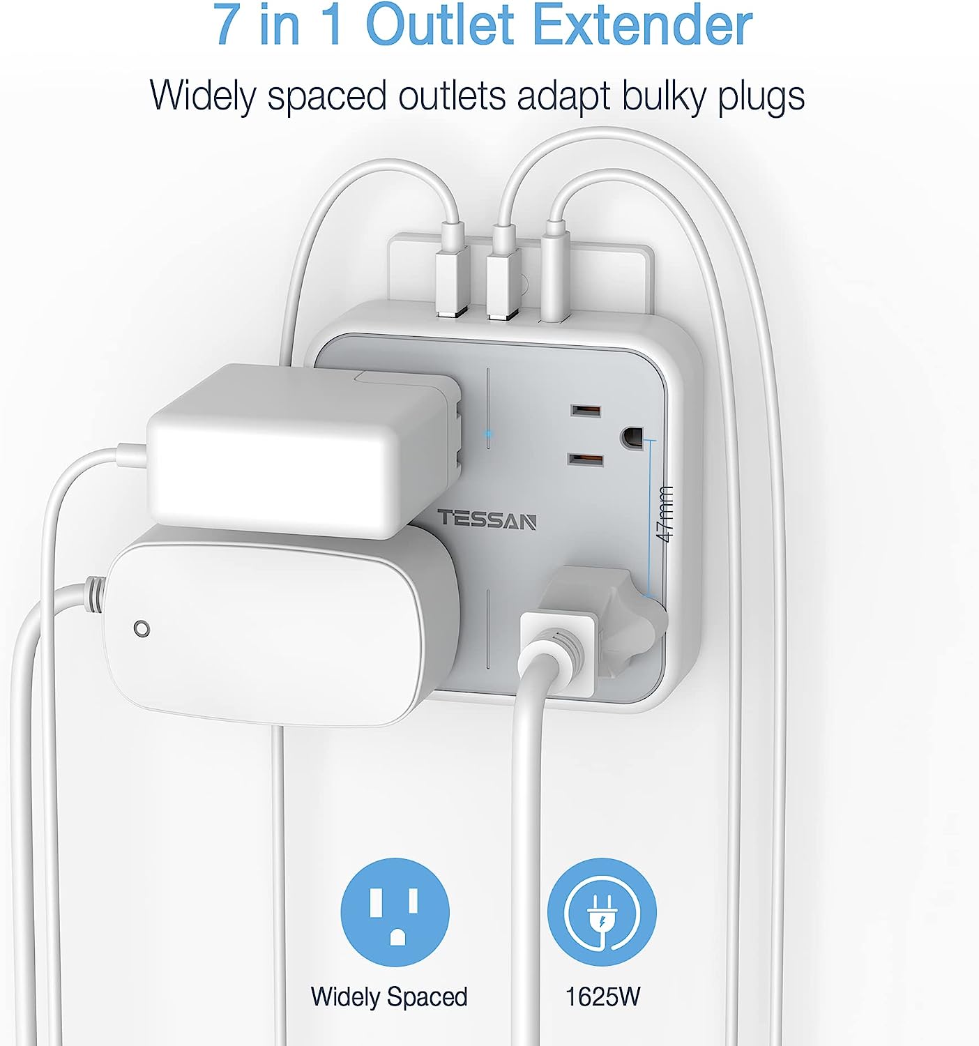 Multi Plug USB Wall Charger, 4 Outlet Splitter with 3 USB Wall Plug (1 USB C Port)