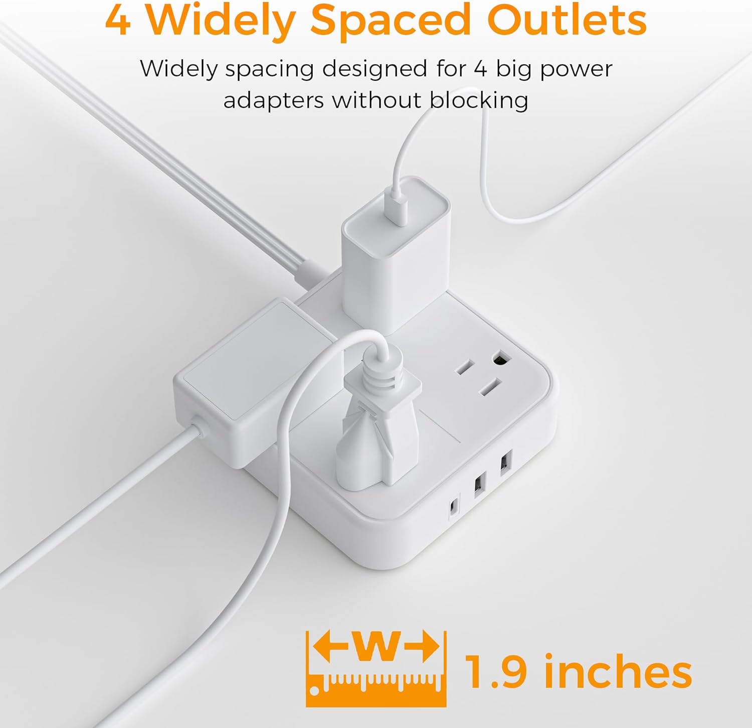 TESSAN Surge Protector Power Strip 10 Feet with 4 Outlets 3 USB Wall Charger (1 USB C), Flat Extension Cord 10 FT