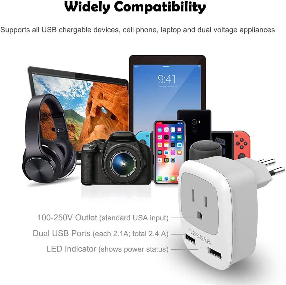 US To Brazil Travel Plug Adapter with 2 USB Ports(Type N Plug)