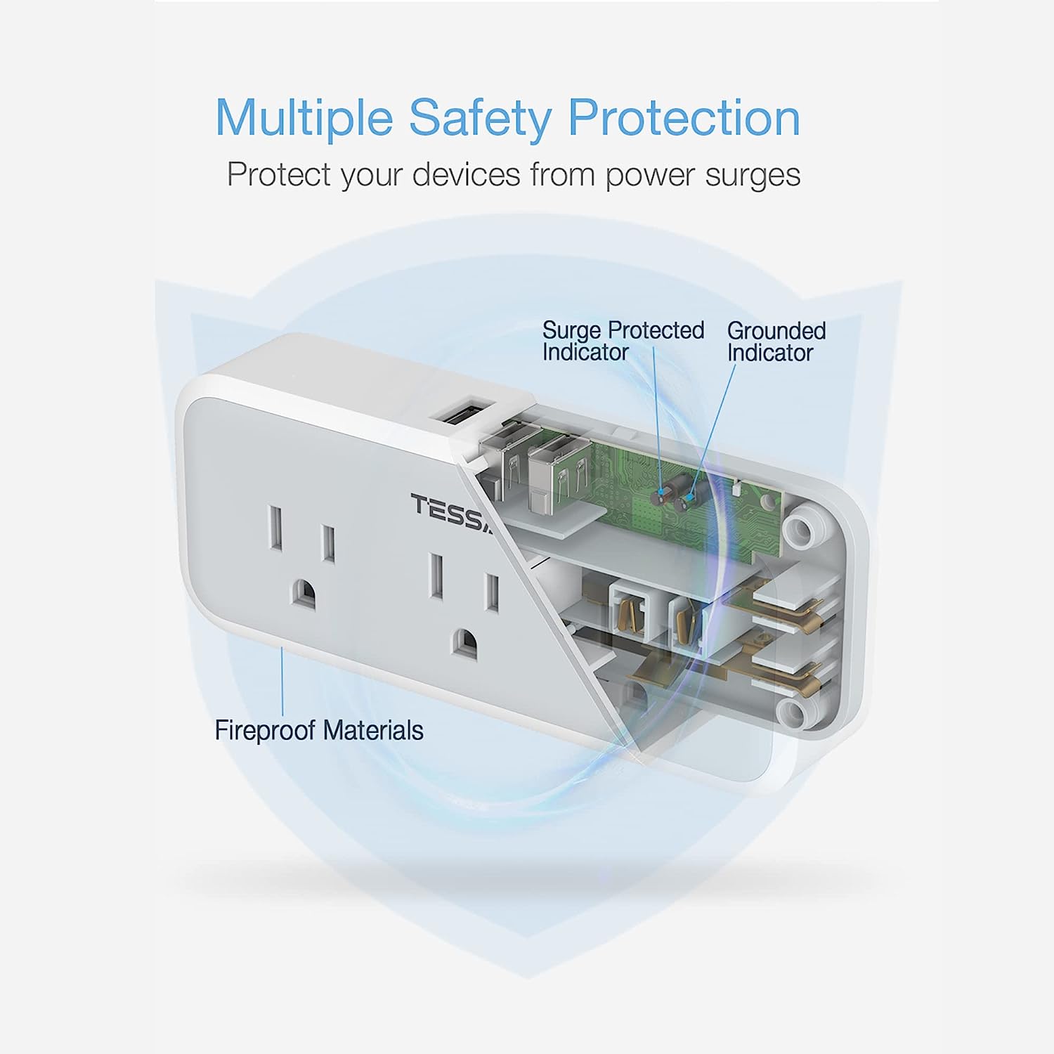 TESSAN Multiple Outlet Splitter with 5 Outlets and 3 USB (1 USB C)