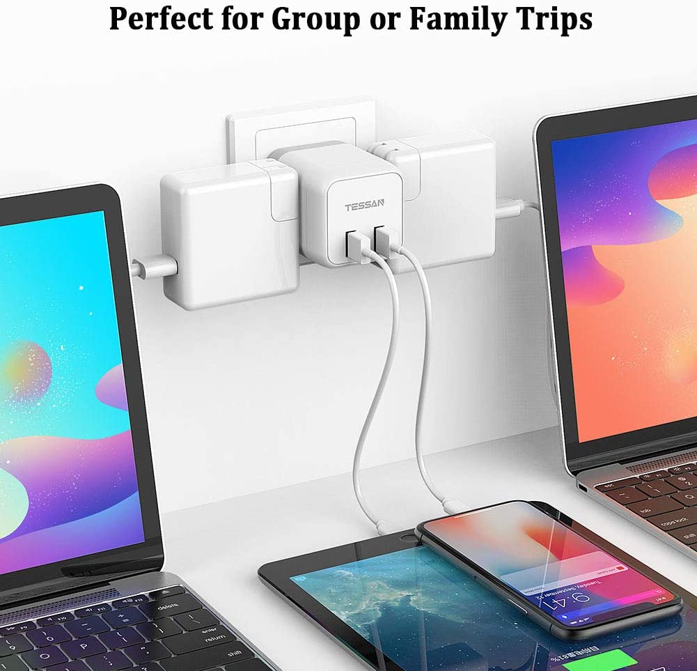 US To India/Nepal Travel Plug Adapter With 3 Outlets 2 USB Ports (Type D Plug)
