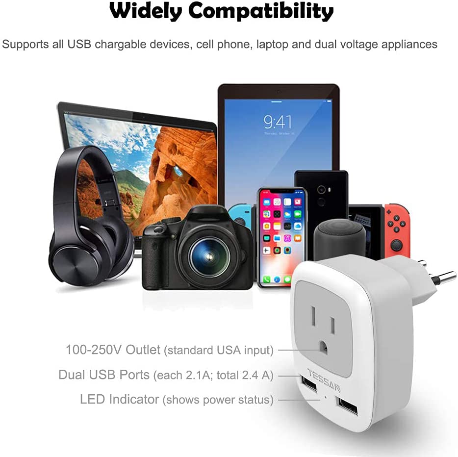 US To Switzerland Travel Plug Adapter with 2 USB(Type J Plug)