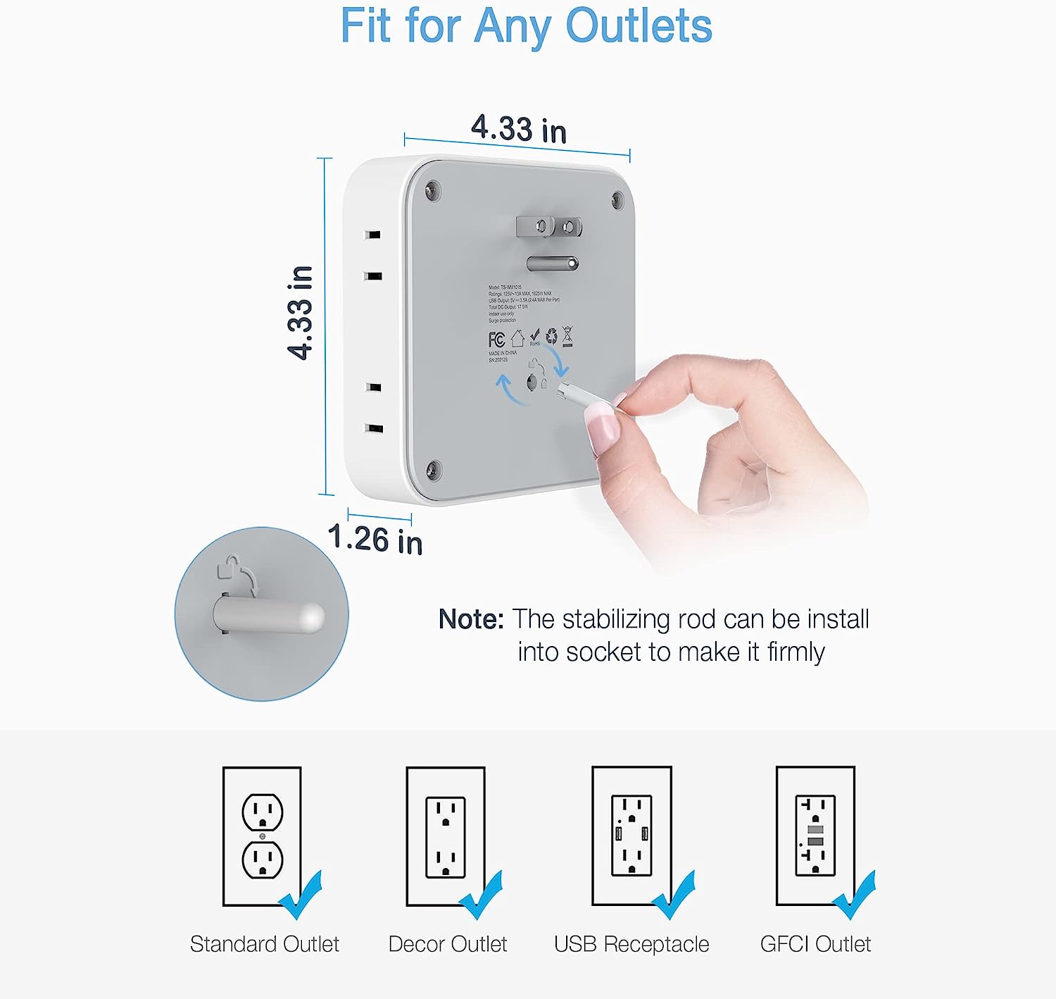 TESSAN USB Wall Charger, 4 Electrical USB Hub(1 USB C Port) Charging Station