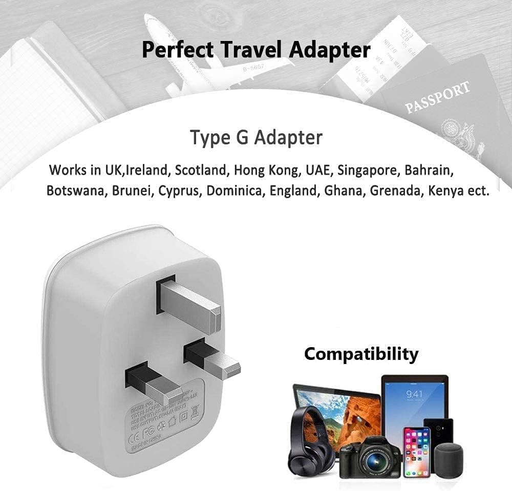 TESSAN US to UK Travel Plug Adapter 3 Pack, Type G Power Outlet Adaptor with 2 USB Charger