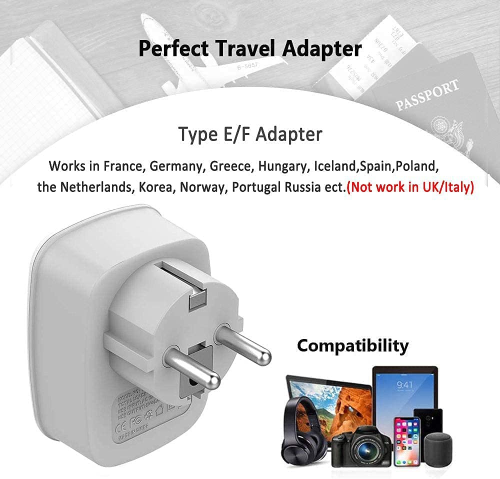 US To Germany/France Travel Plug Adapter with 1 Outlets 2 USB Ports(Type E/F Plug)