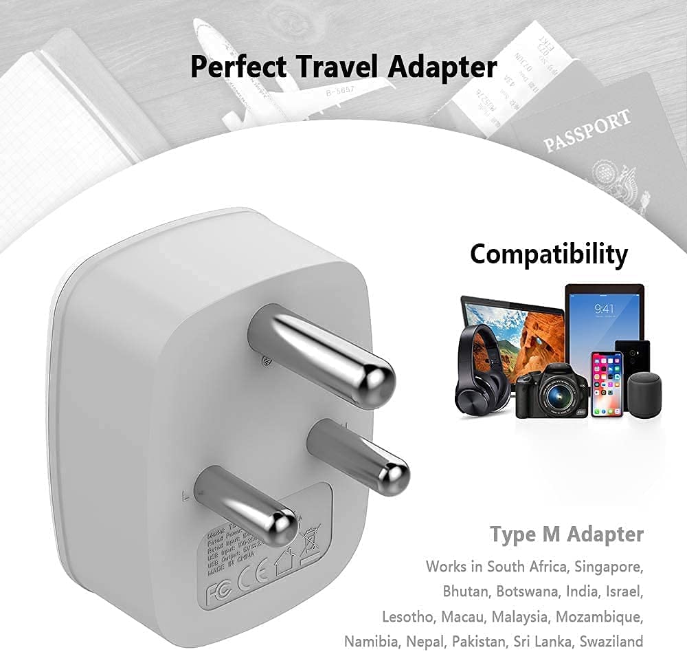 US To South Africa Travel Plug Adapter with 2 USB(Type M Plug)