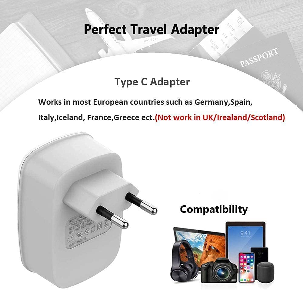 TESSAN International Power Adaptor 2 USB, European Travel Plug Adapter 3 Pack