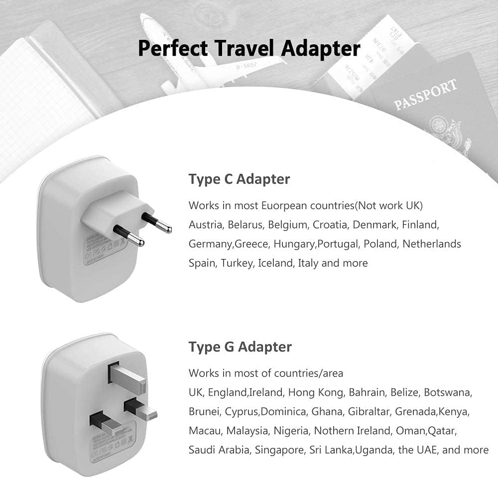 TESSAN All European Travel Plug Adapter Kit, International Power Outlet Adaptor with 2 USB