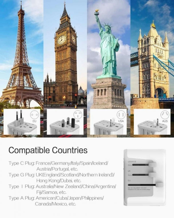 Travel Worldwide All in One Wall Charger Converter with 4 USB Outlets
