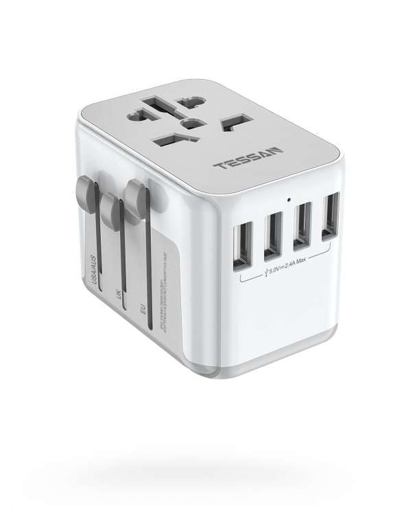 Travel Worldwide All in One Wall Charger Converter with 4 USB Outlets