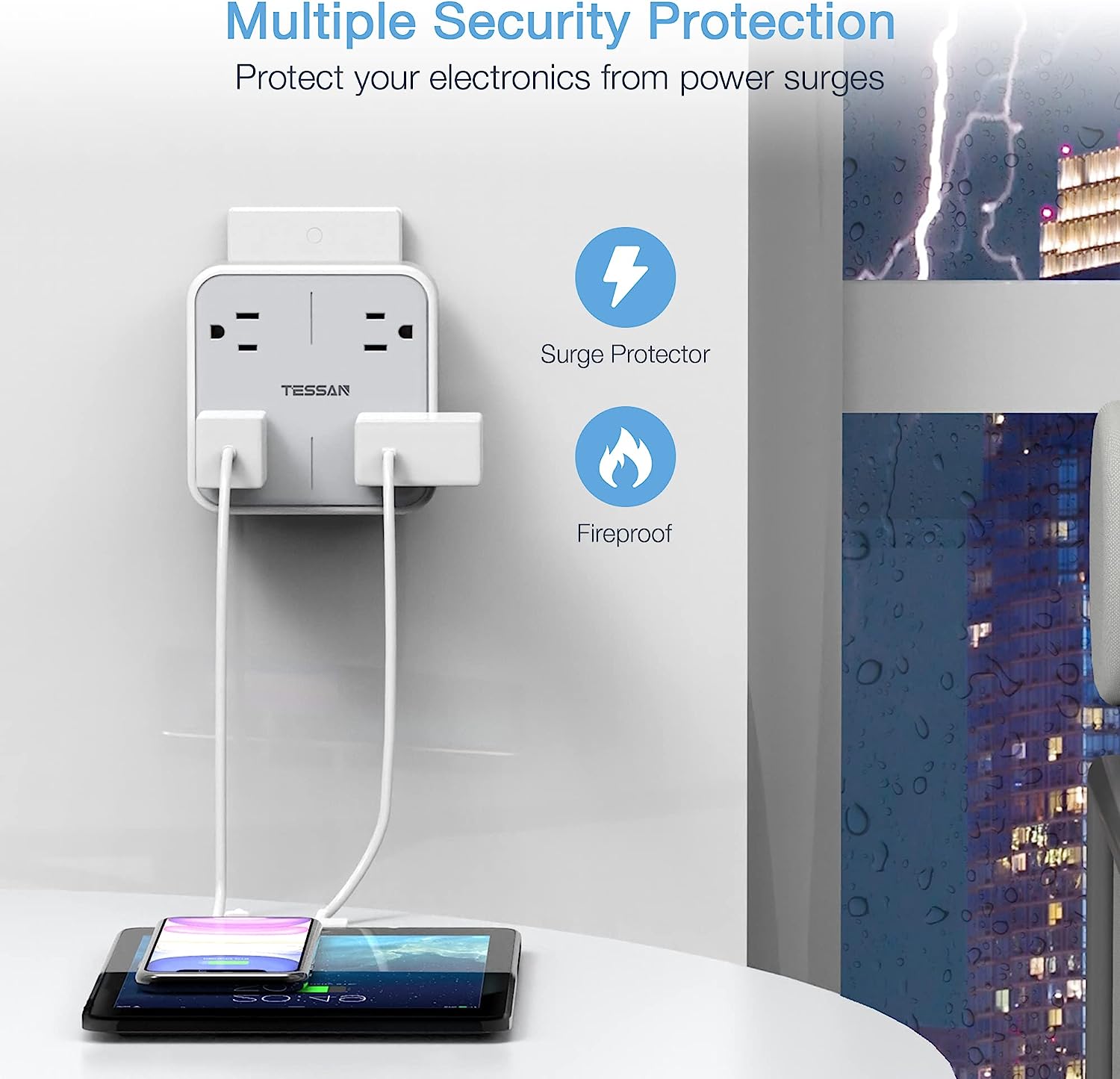 TESSAN Widely Spaced Outlet Extender with 4 Electrical Outlets, 4 in 1 Multi Plug Outlet