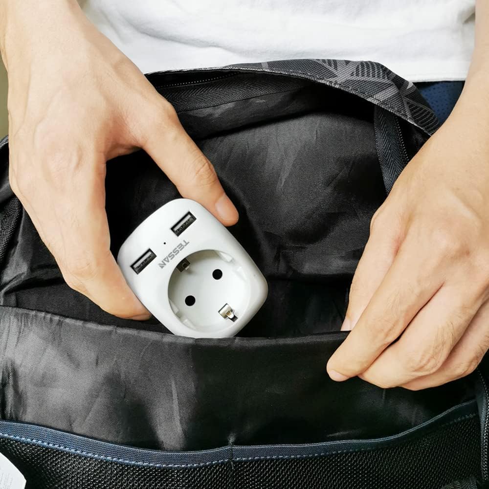 TESSAN Europe to US Plug Adapter with AC Outlet and 2 USB Ports