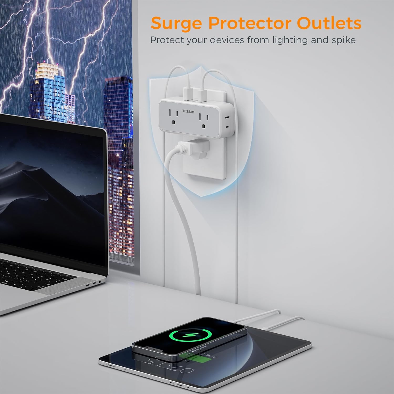 TESSAN Multi Plug Outlet Splitter with 4 Electrical Outlets 3 USB Ports, Surge Protector Outlet Extender