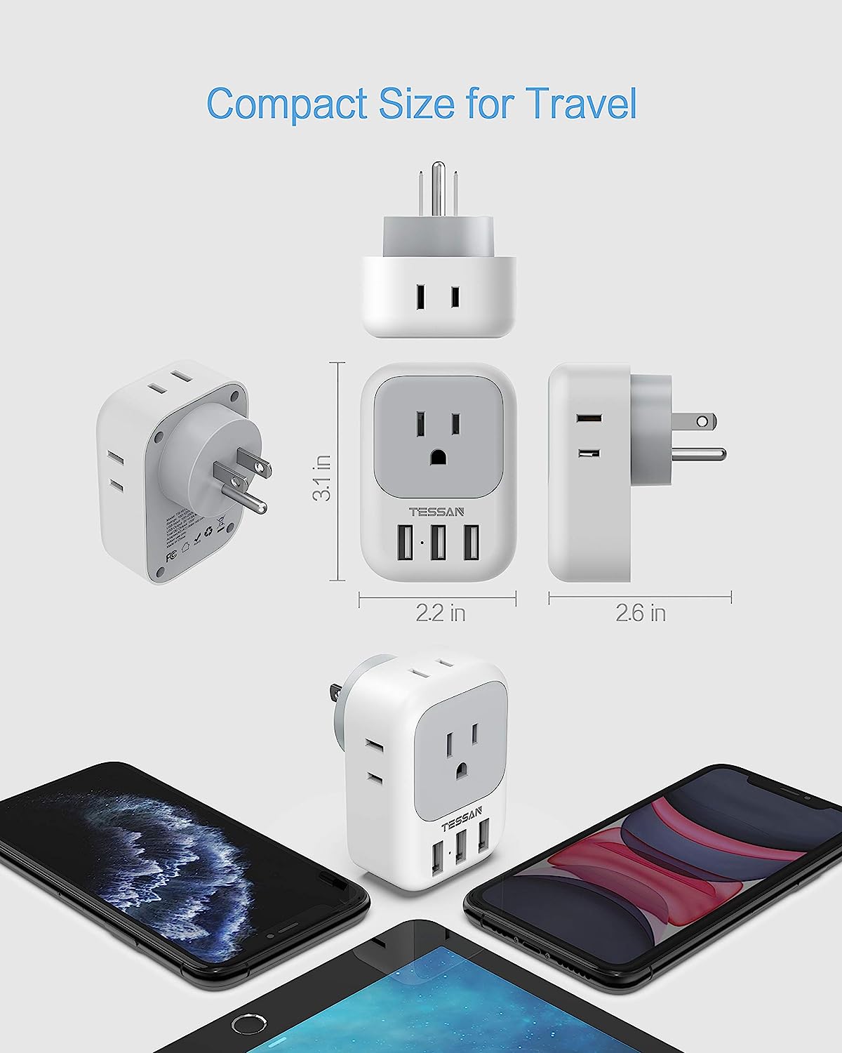 TESSAN 4 Electrical Outlet Extender with 3 USB Ports