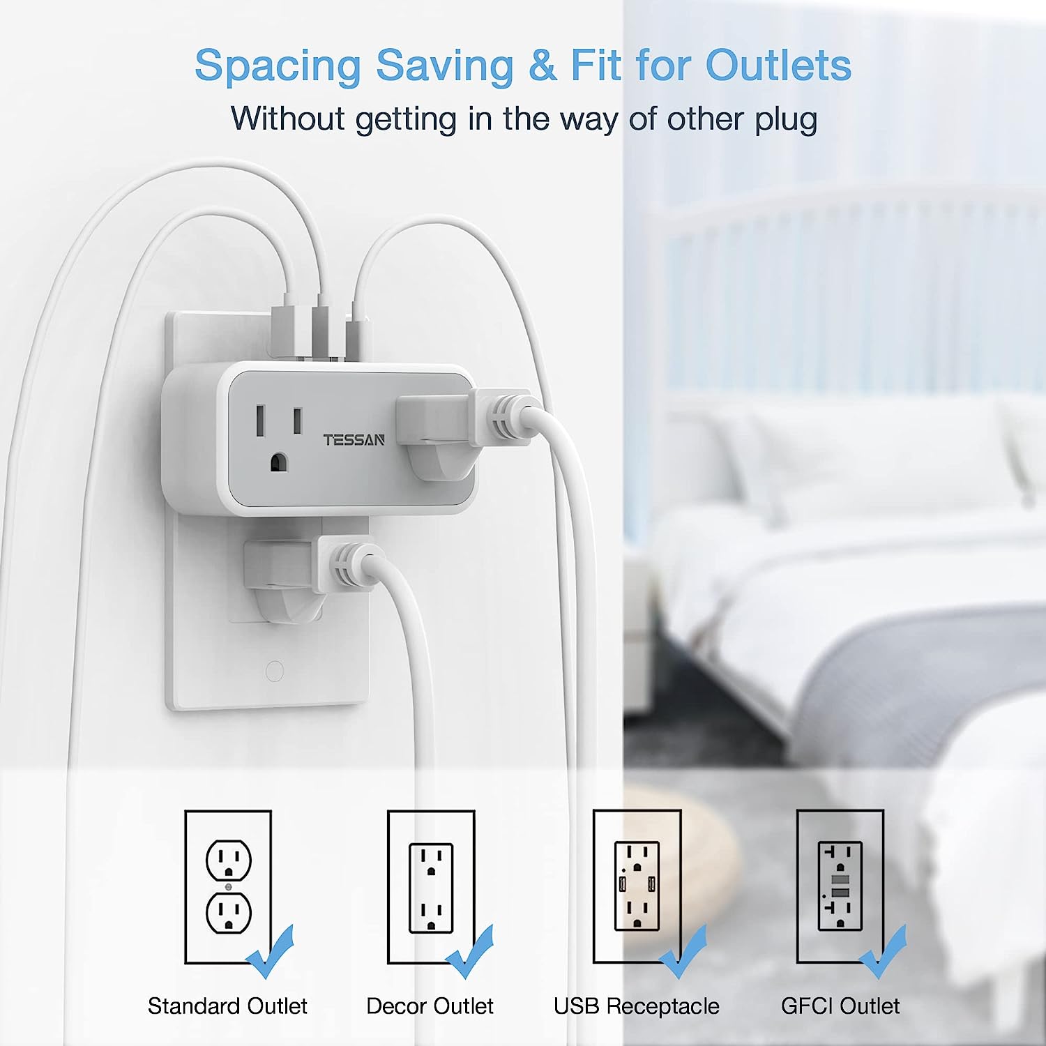 TESSAN Outlet Extender with USB Wall Charger, 3 USB Wall Plug (1 USB C Port)