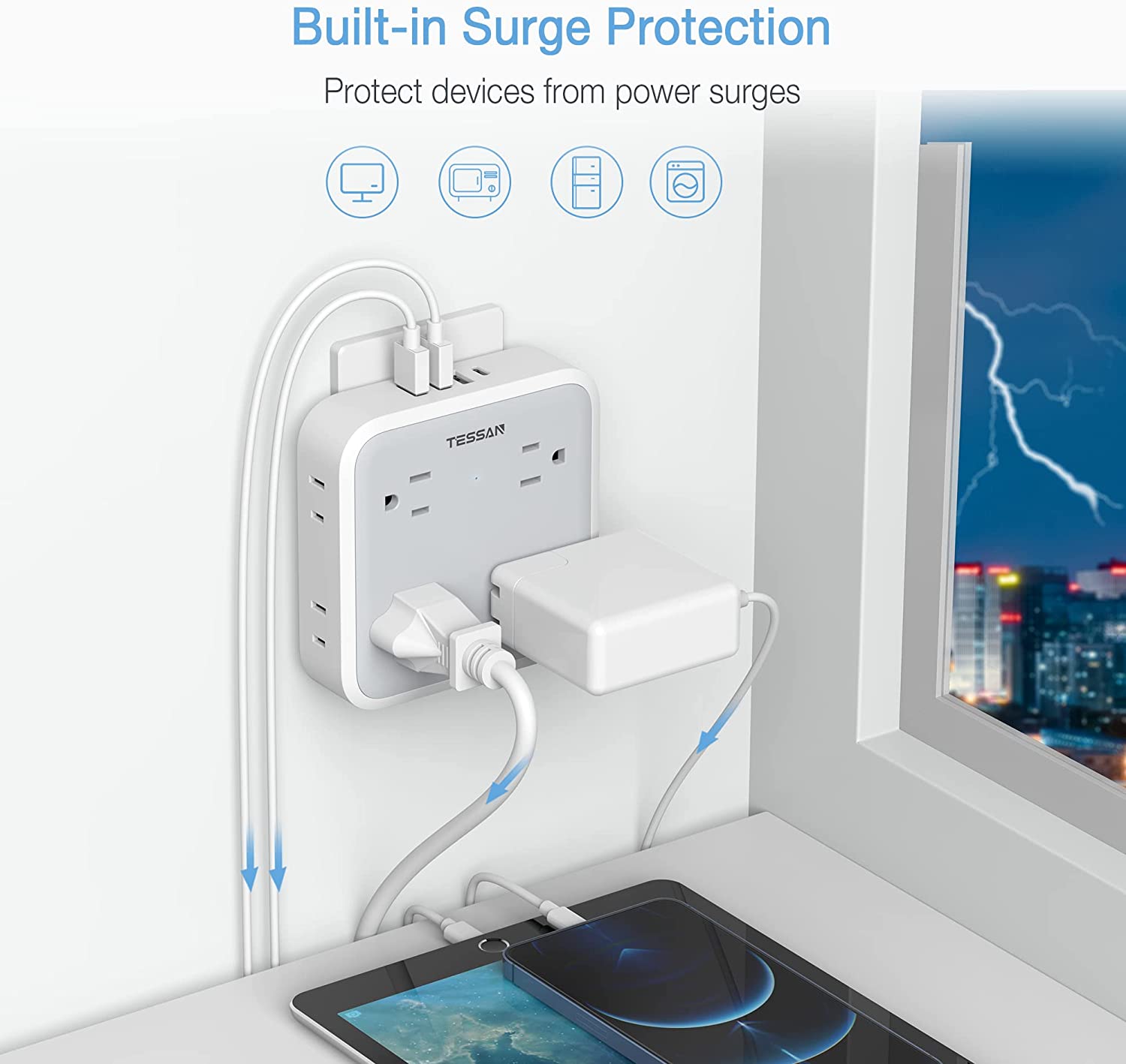 TESSAN USB Wall Charger, 4 Electrical USB Hub(1 USB C Port) Charging Station