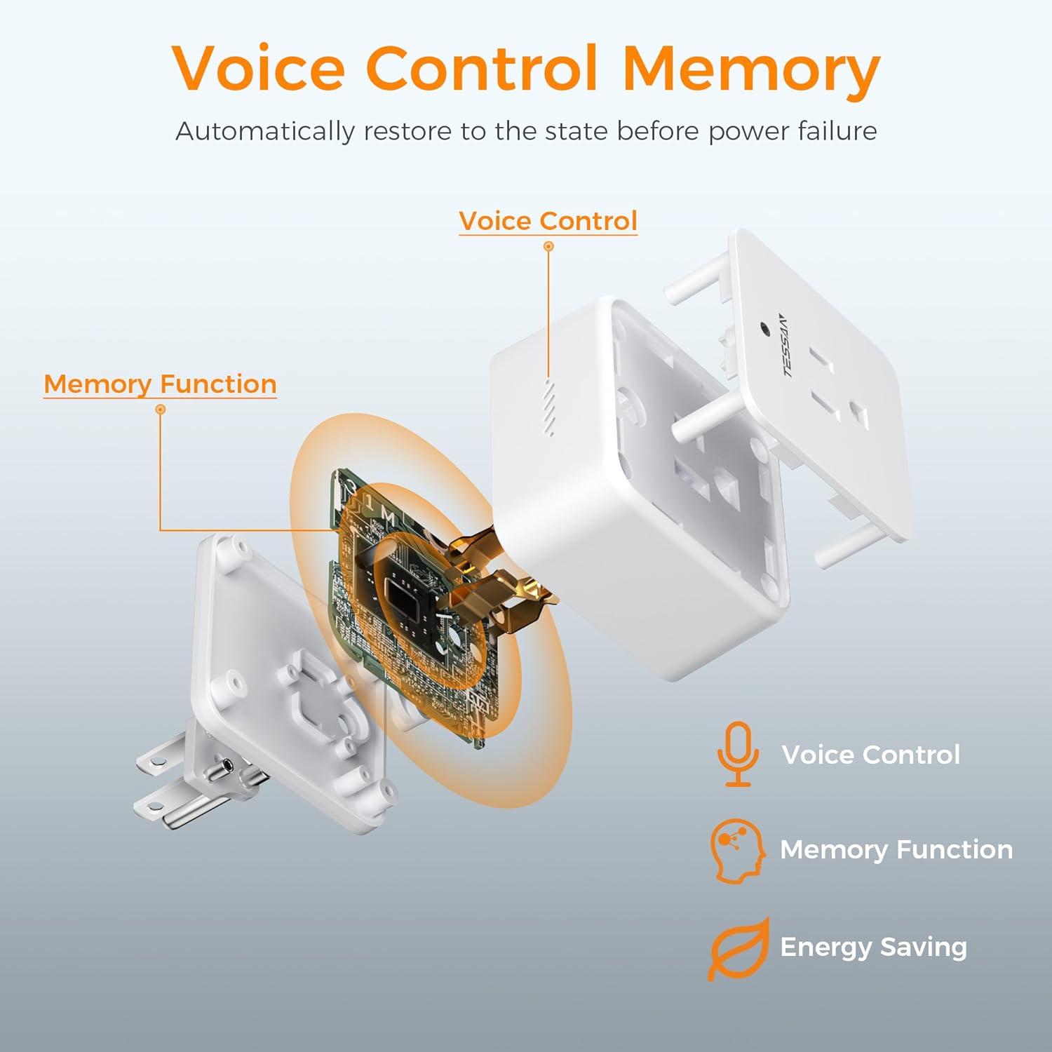 TESSAN Voice Control Outlet, Wireless Remote Control Electrical Outlet, 10A/1250W