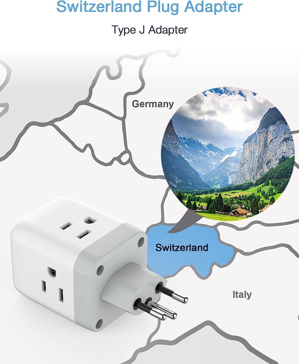 TESSAN US to Switzerland Travel Power Adaptor with 3 Outlets 2 USB Ports