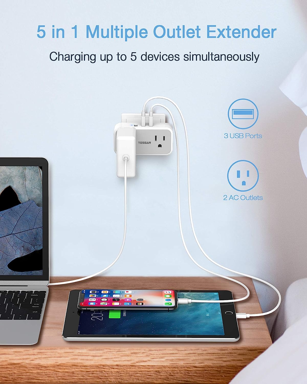 TESSAN US to Japan Plug Adapter with 2 3 Outlets USB Wall Charger