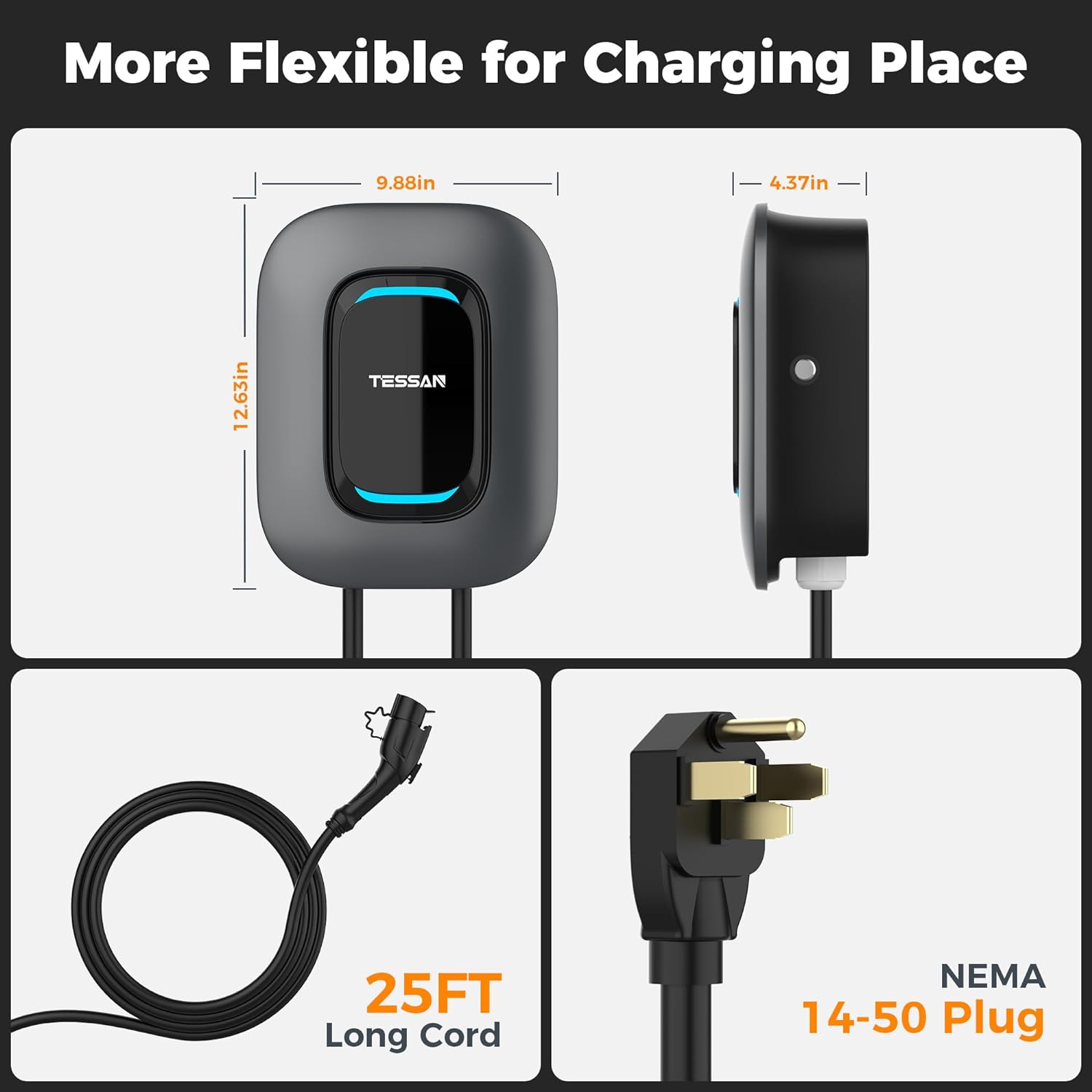 TESSAN 40A/ 240V Wall Mount Electric Vehicle Charging Station