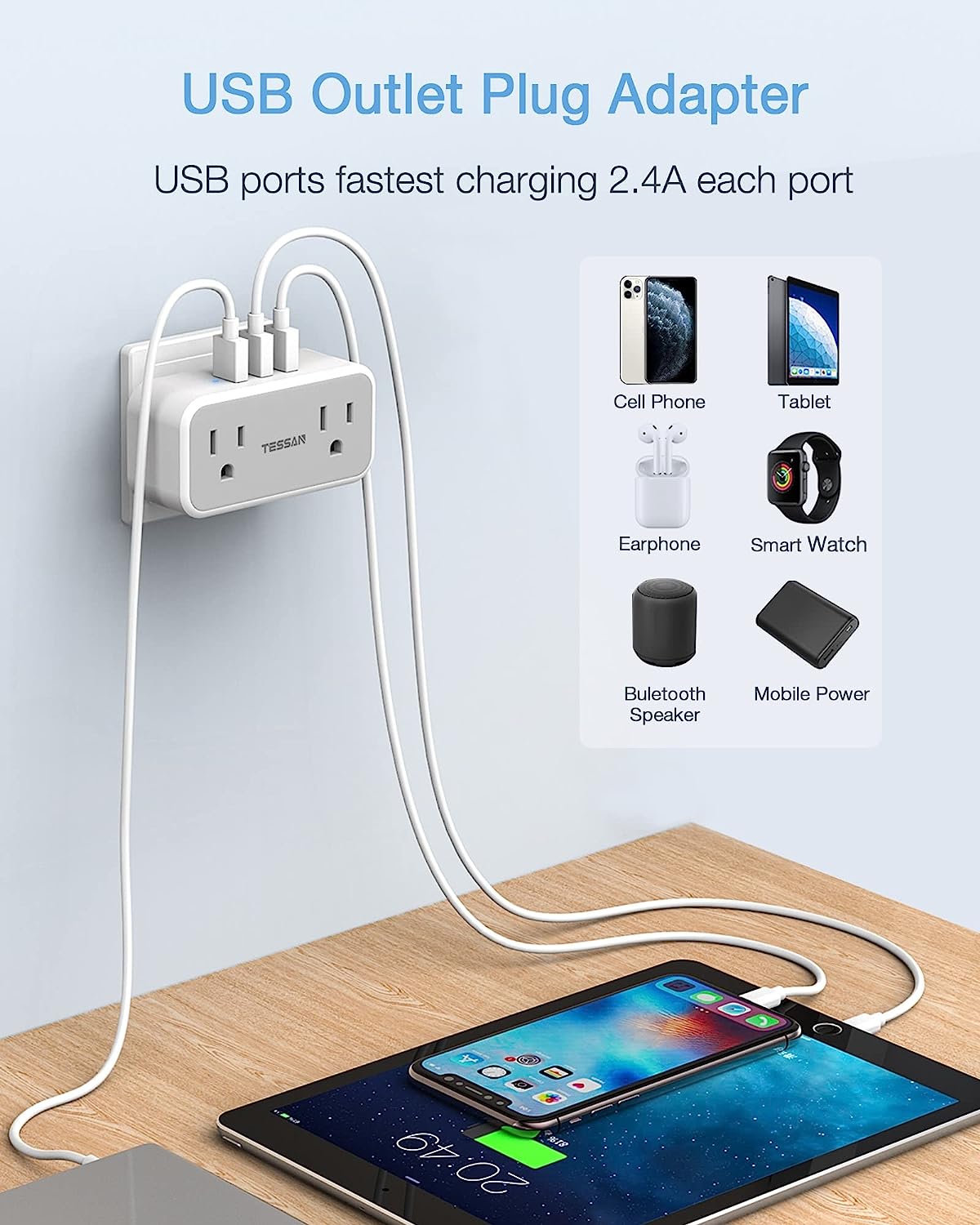 TESSAN US to Japan Plug Adapter with 2 3 Outlets USB Wall Charger