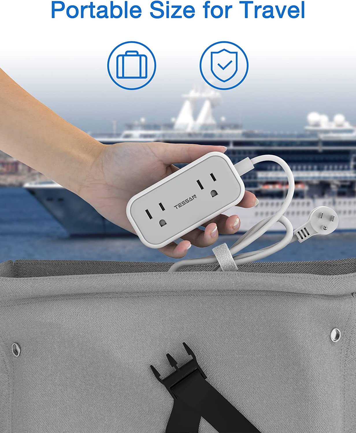 Travel Small Power Strip 5 FT Flat Plug With 2 Outlets 3 USB Ports