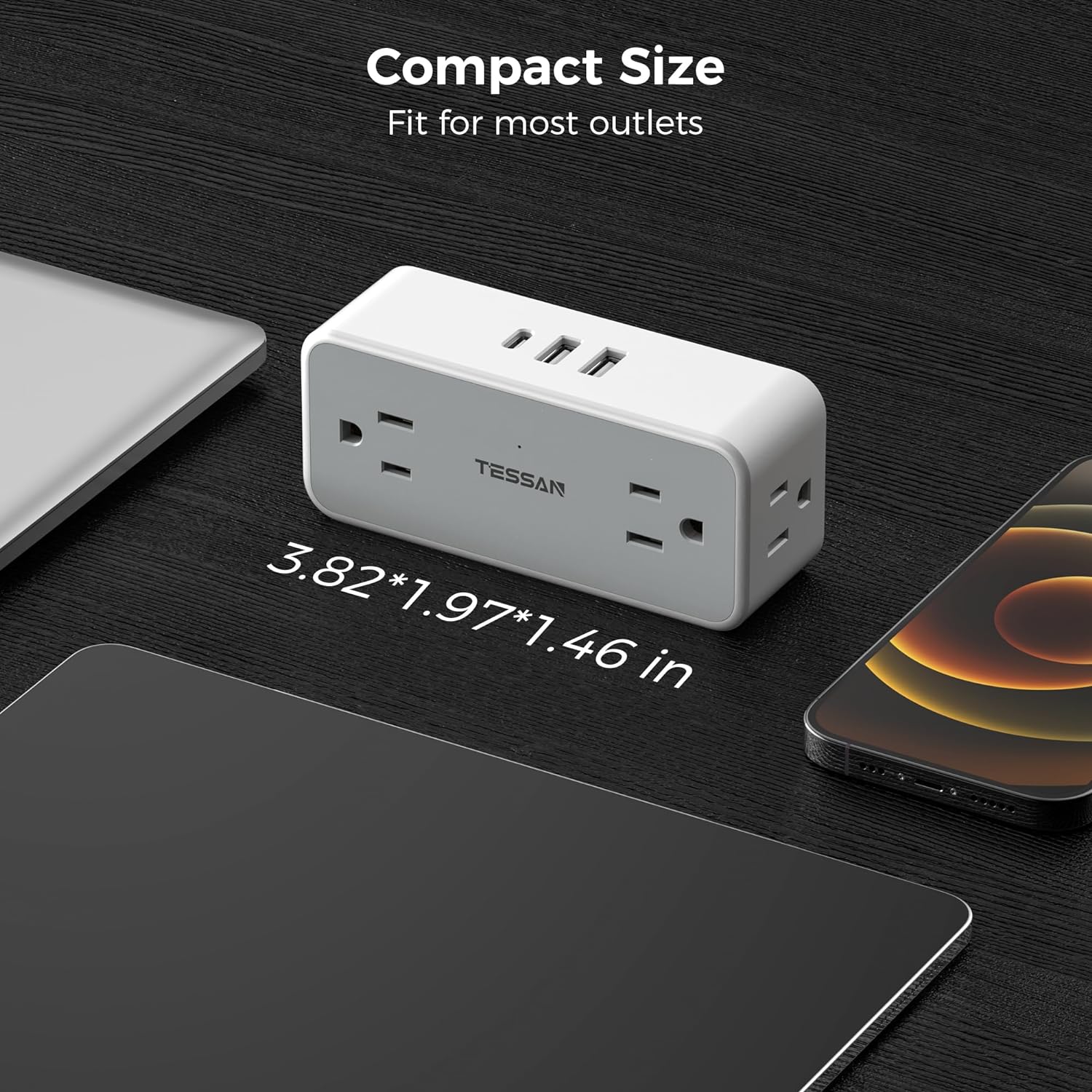 TESSAN 4 Wall Outlet Extender with 3 USB Wall Charger(1 USB C)
