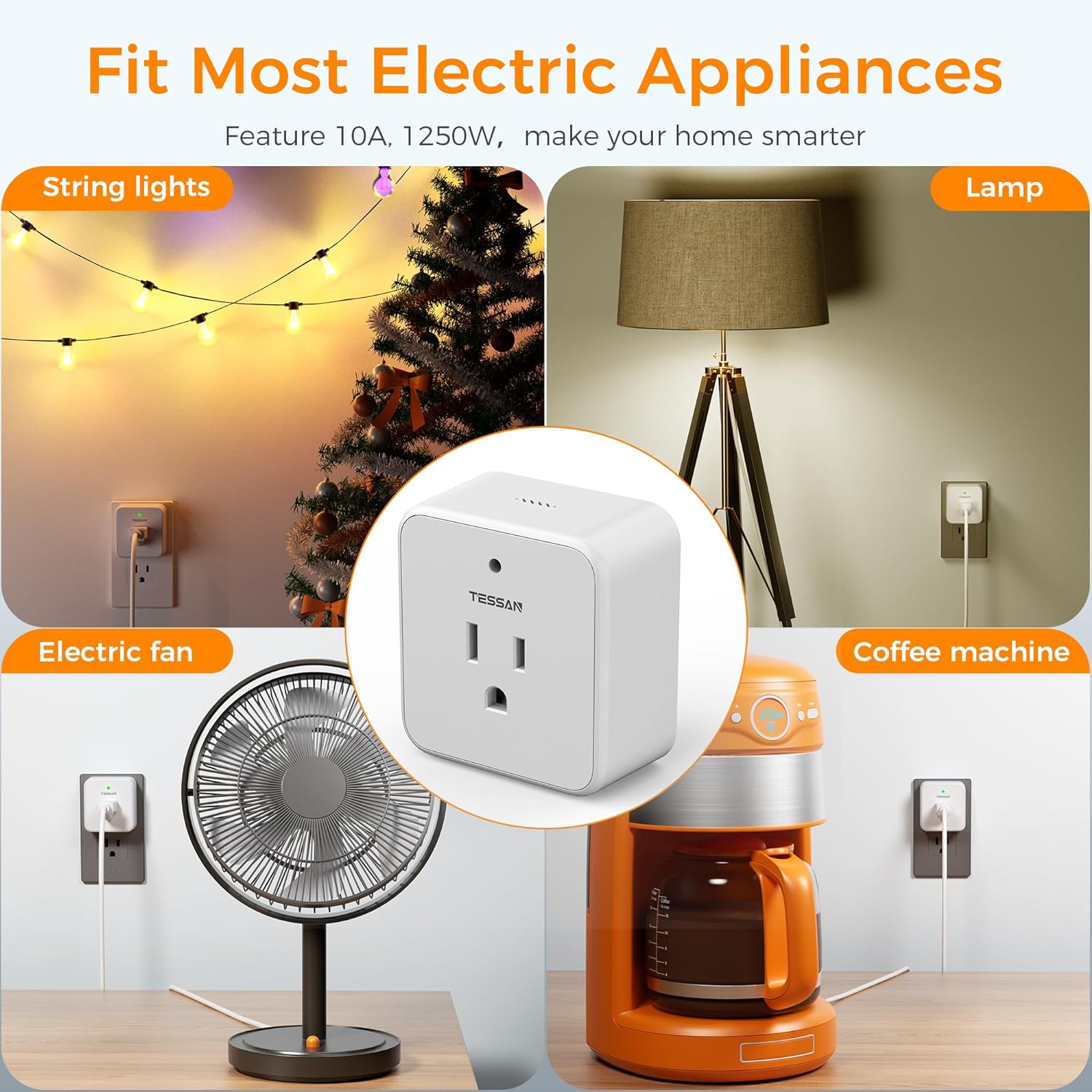 TESSAN Voice Control Outlet, Wireless Remote Control Electrical Outlet, 10A/1250W