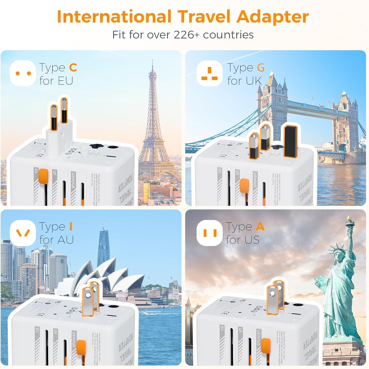 TESSAN 35W Universal Travel Adapter with 3 USB C and 2 USB A Charging Ports