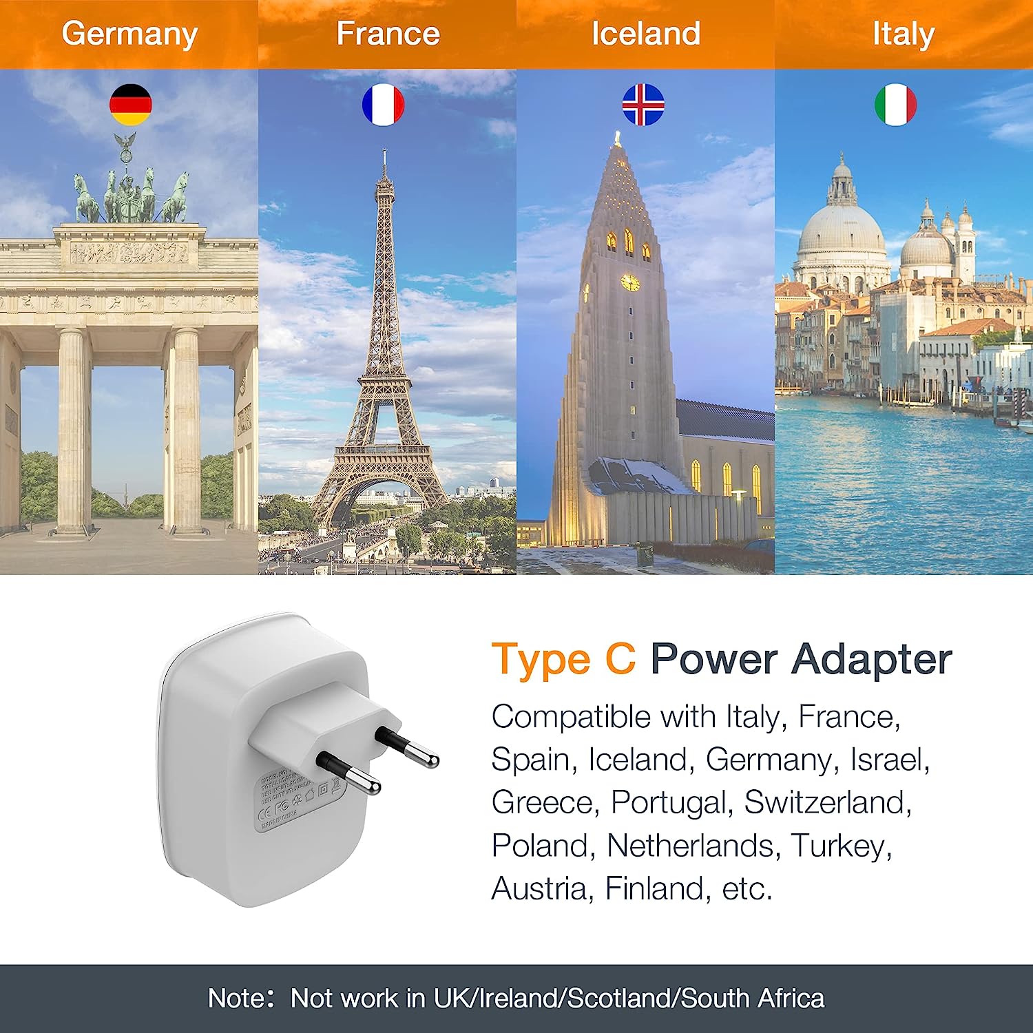 TESSAN International Power Adaptor 2 USB, European Travel Plug Adapter 3 Pack
