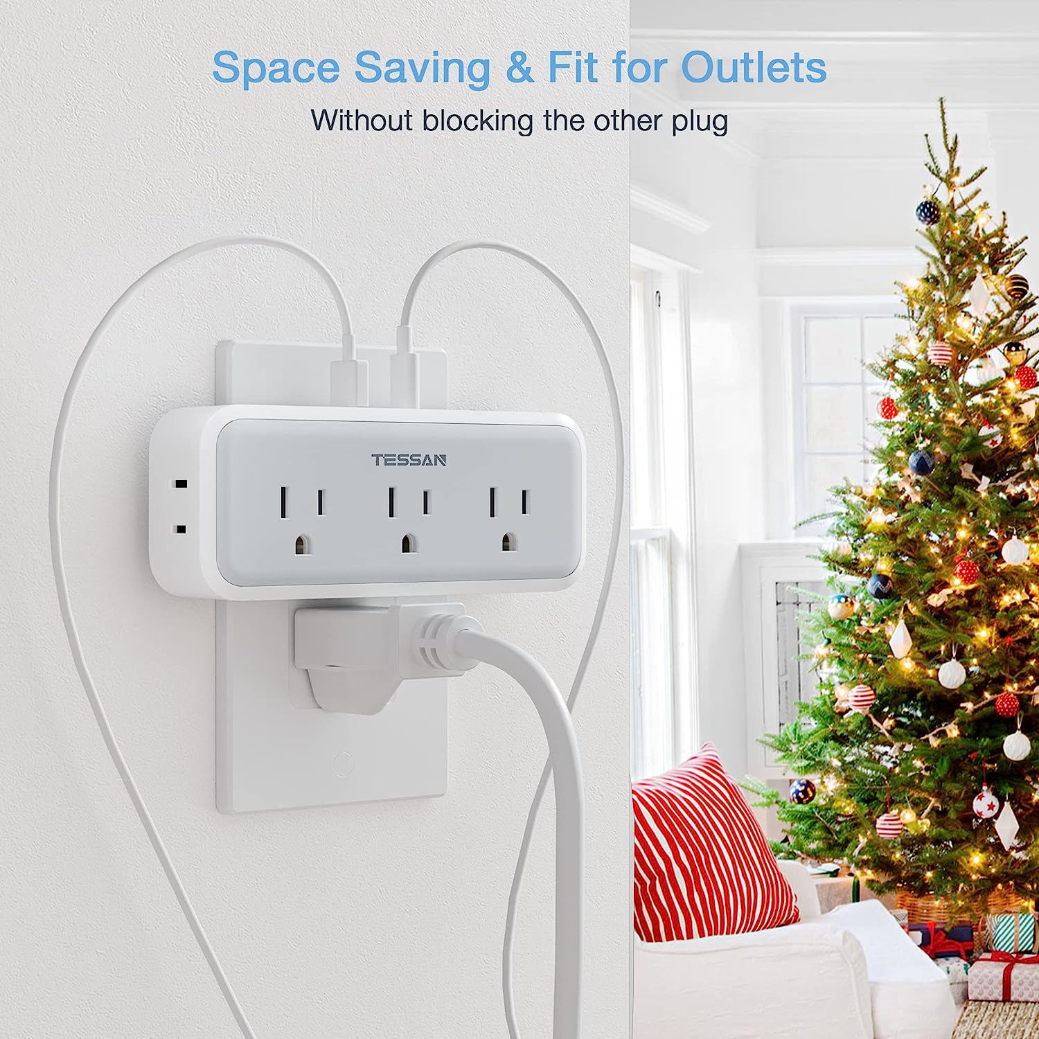 TESSAN Multiple Outlet Splitter with 5 Outlets and 3 USB (1 USB C)