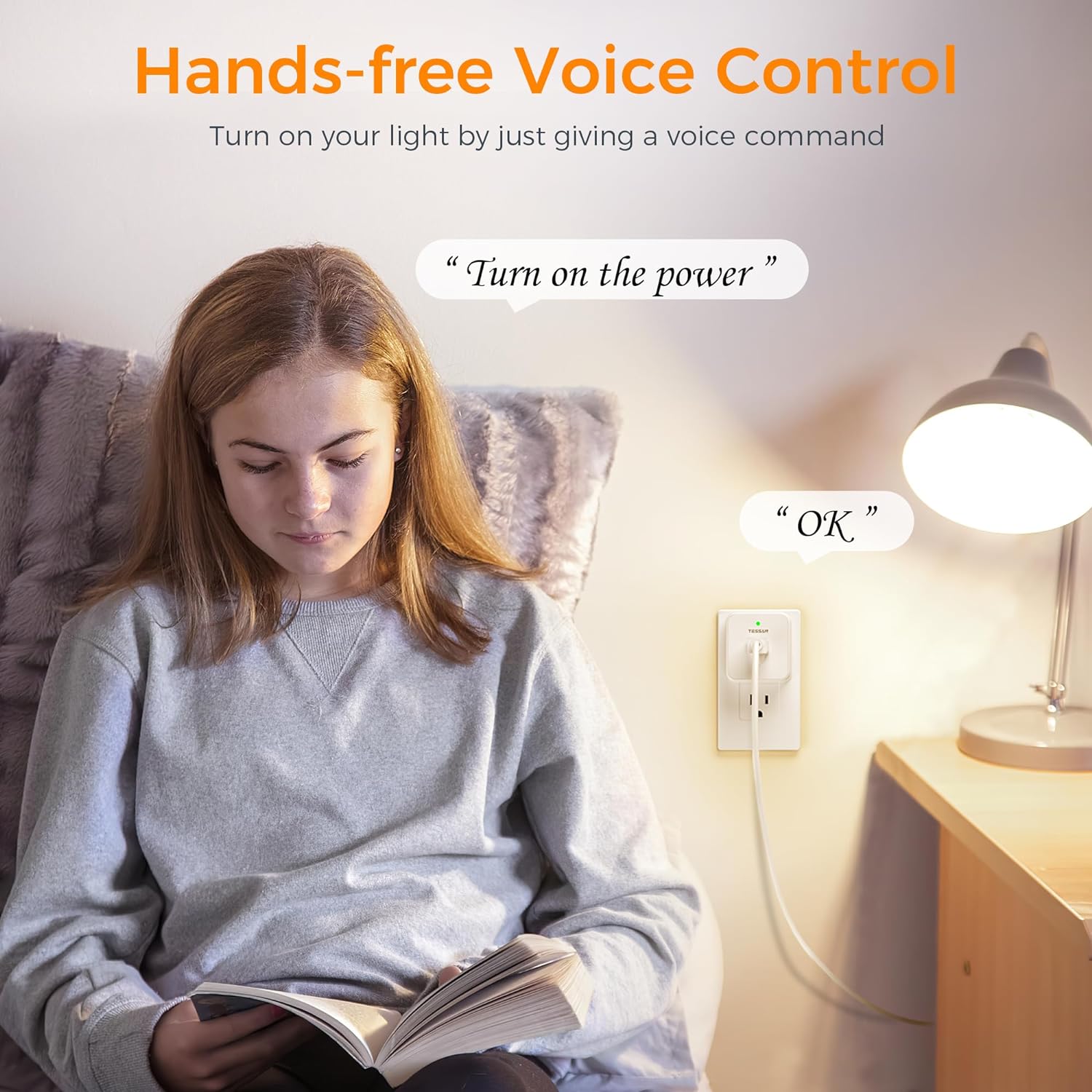 TESSAN Voice Control Outlet, Wireless Remote Control Electrical Outlet, 10A/1250W