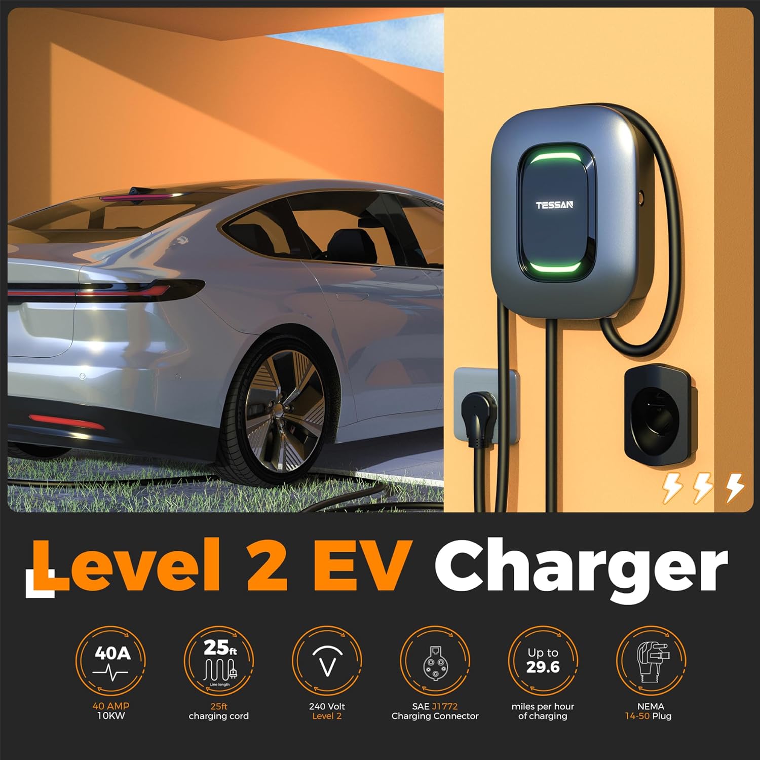 TESSAN 40A/ 240V Wall Mount Electric Vehicle Charging Station