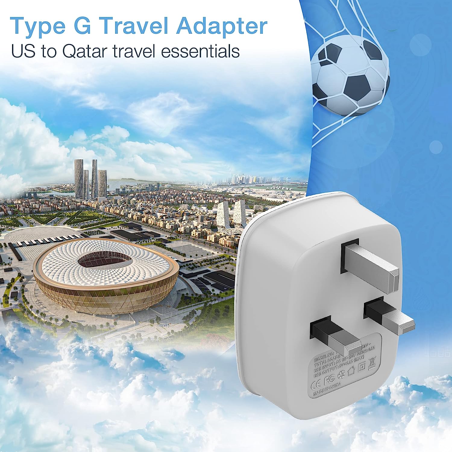 TESSAN US to UK Ireland Travel Plug Adapter with 2 USB, 2 Pack