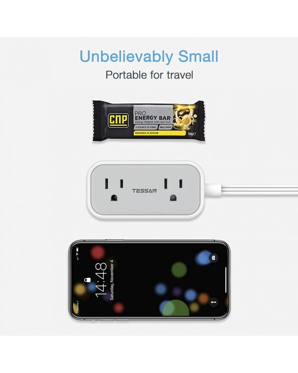 Travel Power Strip 5 FT Extension Cord Flat Plug With 2 Outlets 3 USB Ports