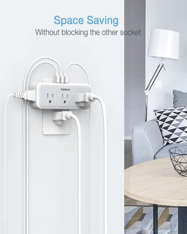 Surge Protector Multi Plug Outlet With 5 Electrical Outlet Extender 3 USB Wall Charger
