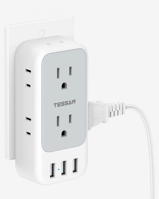Dorm Essential Multi Plug Outlet Extender With 7 Outlet Splitter 3 USB Wall Charger