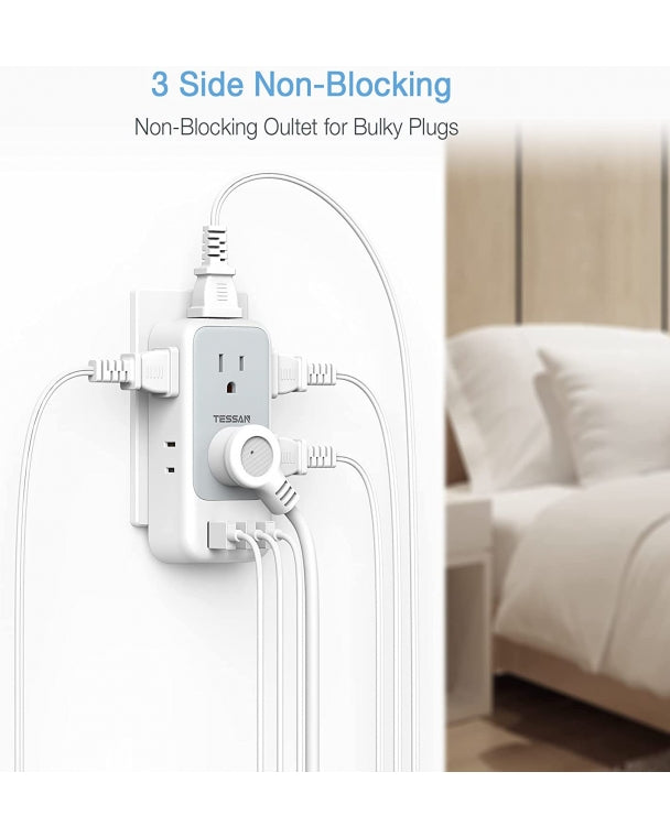 Dorm Essential Multi Plug Outlet Extender With 7 Outlet Splitter 3 USB Wall Charger