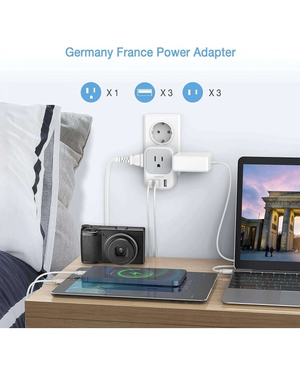 US To Europe Travel Plug Adapter With 3 USB Ports